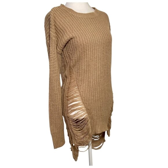 Brown Indie Grunge Boho Granola Nature Fairy Whimsigoth Distressed Knit Dress M - Picture 2 of 10